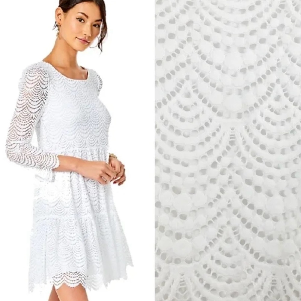 NWOT Lilly Pulitzer Geanna Scalloped Lace Dress in Resort White, Size XS